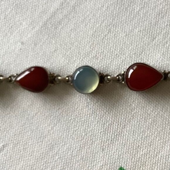 𝅺sterling SILVER 925 CARNELIAN/MILKY AQUAMARINE BRACELET​​ - Picture 6 of 8